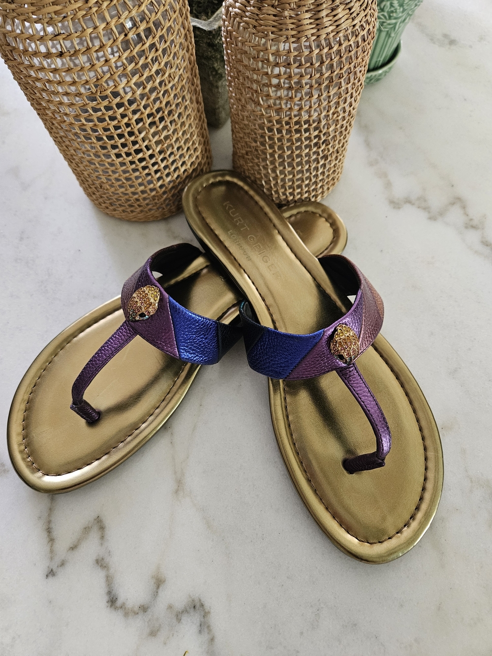 Kurt Geiger Purple & Blue Metallic Thong Sandals